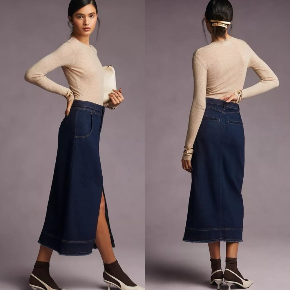 Anthropologie Pilcro Slit-Front Denim Midi Skirt